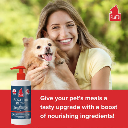 PLATO Pet Treats Fish Oil for Dogs - Omega 3 Oil for Dogs - Supports Healthy Skin and Coat - Baltic Sprat Oil Recipe 8oz