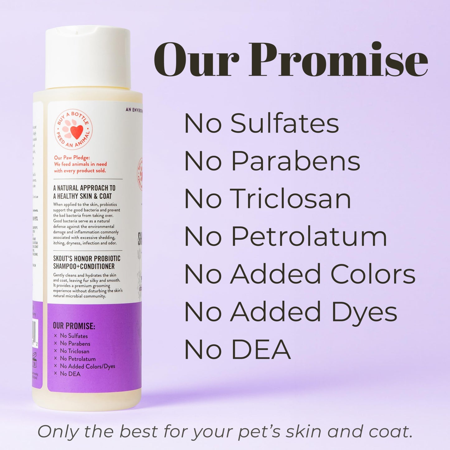 Skout's Honor Probiotic Pet Shampoo & Conditioner with Avocado Oil & Omega-3s, 97% Natural, Paraben & Sulfate-Free, Cruelty-Free, 16oz, Lavender