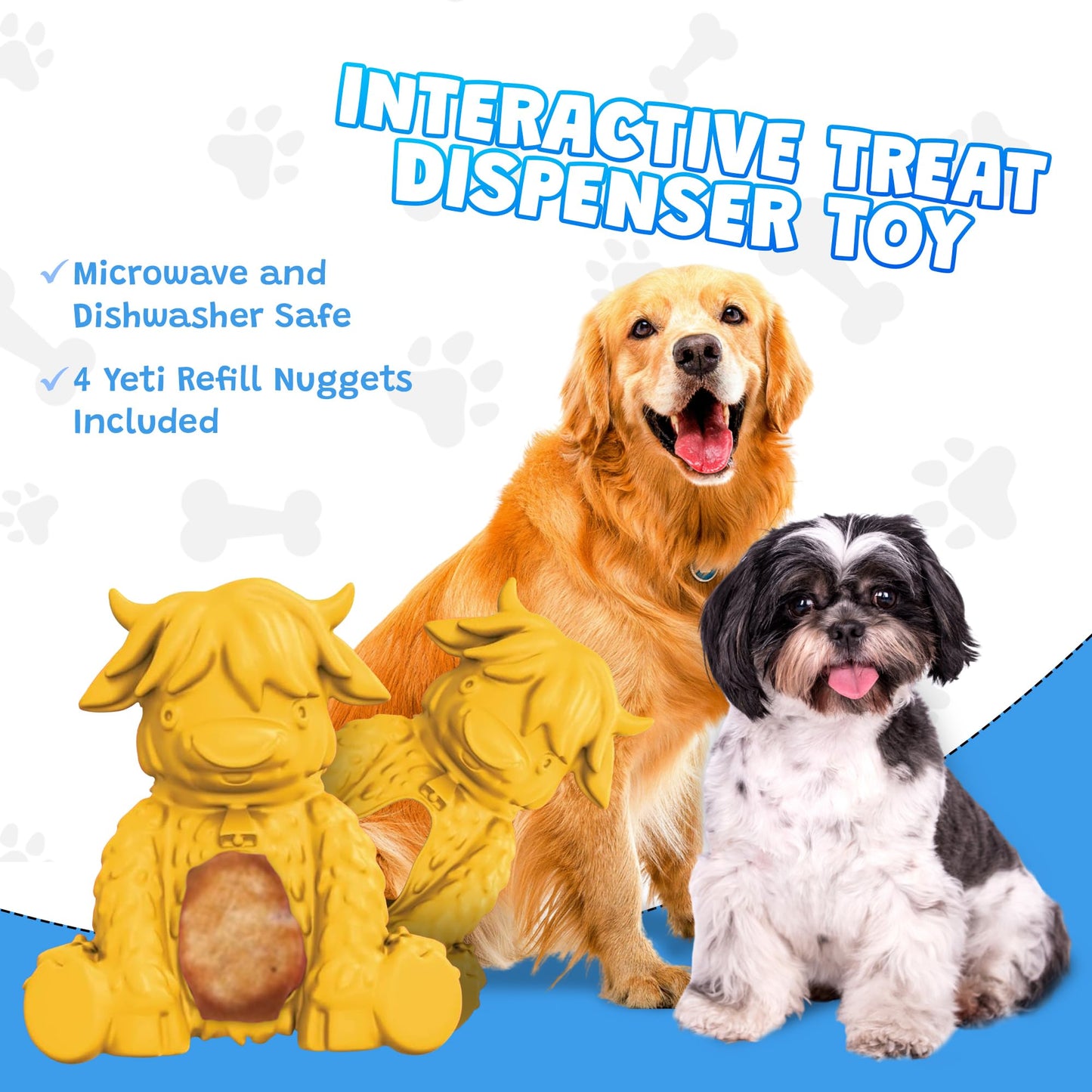 Yeti Dog Chew Puff and Play Interactive Dog Toys, Nuggets Dog Treat Dispenser Puzzle, Fun Stimulating Chew Toy for Teething, Behavior Training for Light to Moderate Chewers, Yak Yellow