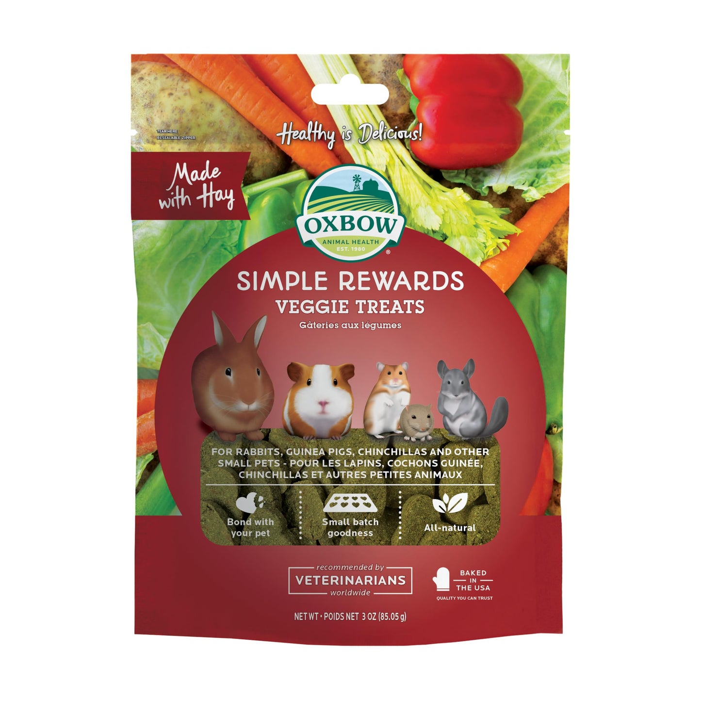Oxbow Simple Rewards Veggie and Hay Blend Treats for Rabbits, Guinea Pigs, Chinchillas, and Small Pets 3 Ounce (Pack of 1)