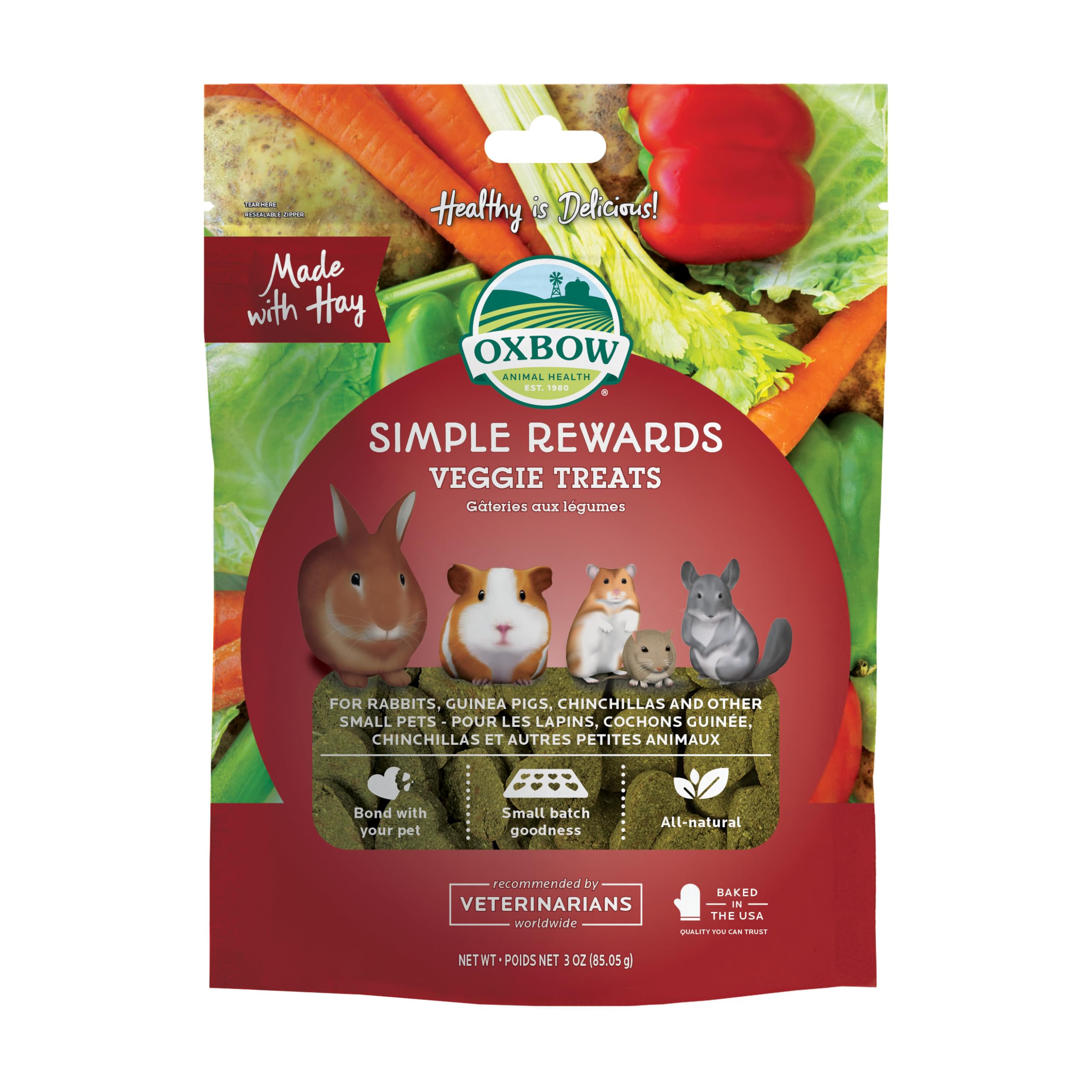 Oxbow Simple Rewards Veggie and Hay Blend Treats for Rabbits, Guinea Pigs, Chinchillas, and Small Pets 3 Ounce (Pack of 1)