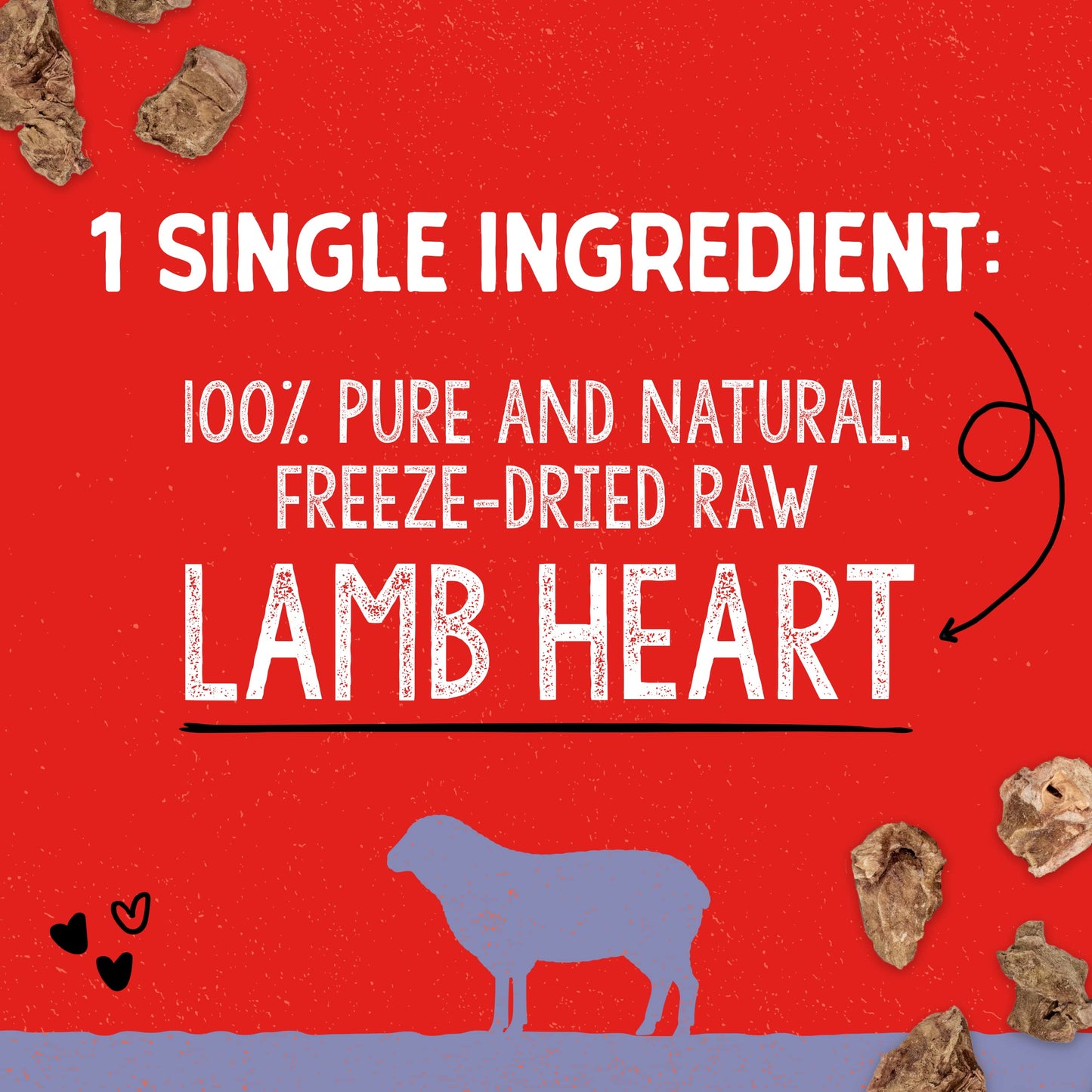 Stella & Chewy's Freeze-Dried Raw Single Ingredient Lamb Heart Treats, 3 oz. Bag