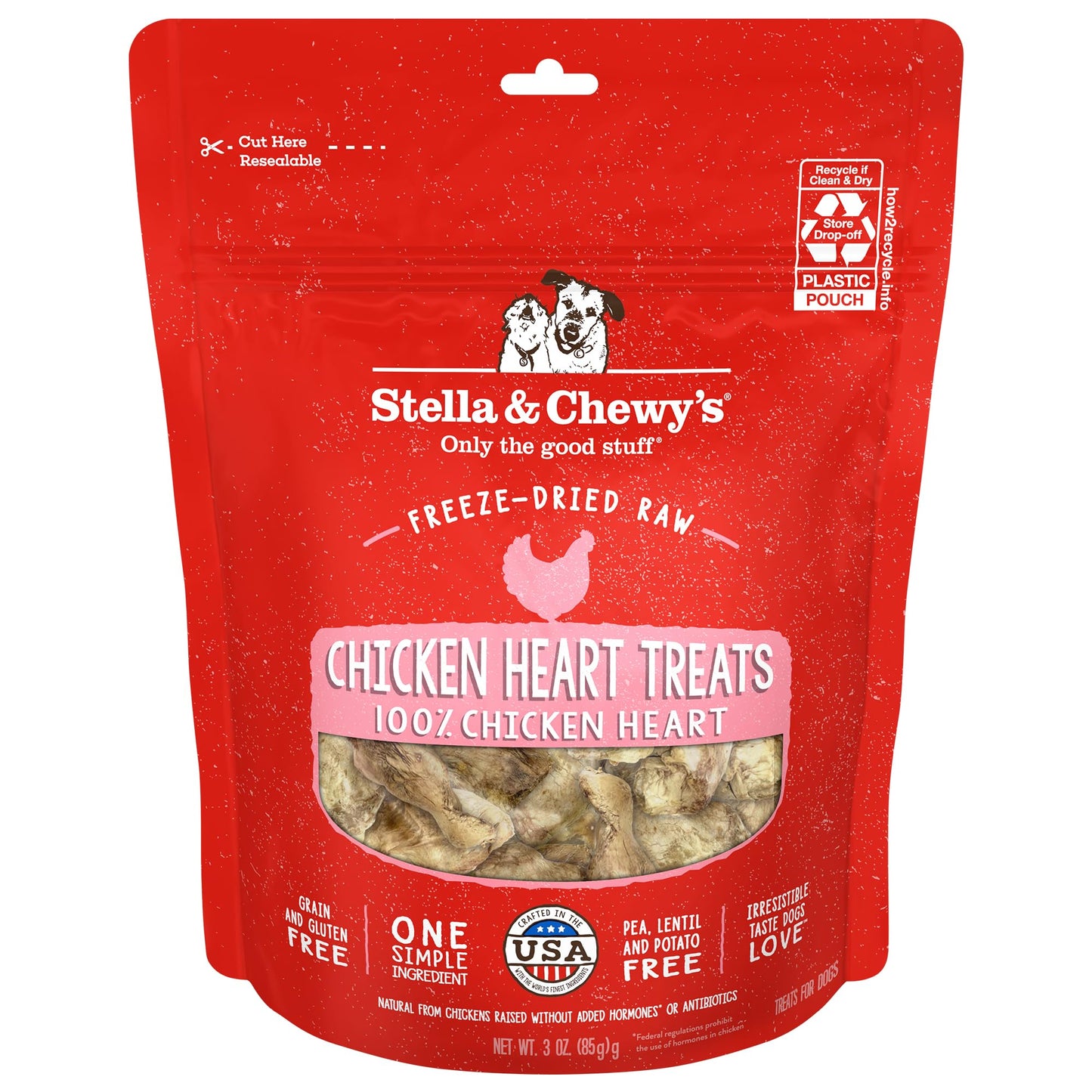 Stella & Chewy's Freeze-Dried Raw Single Ingredient Chicken Hearts Dog Treats, 3 oz. Bag