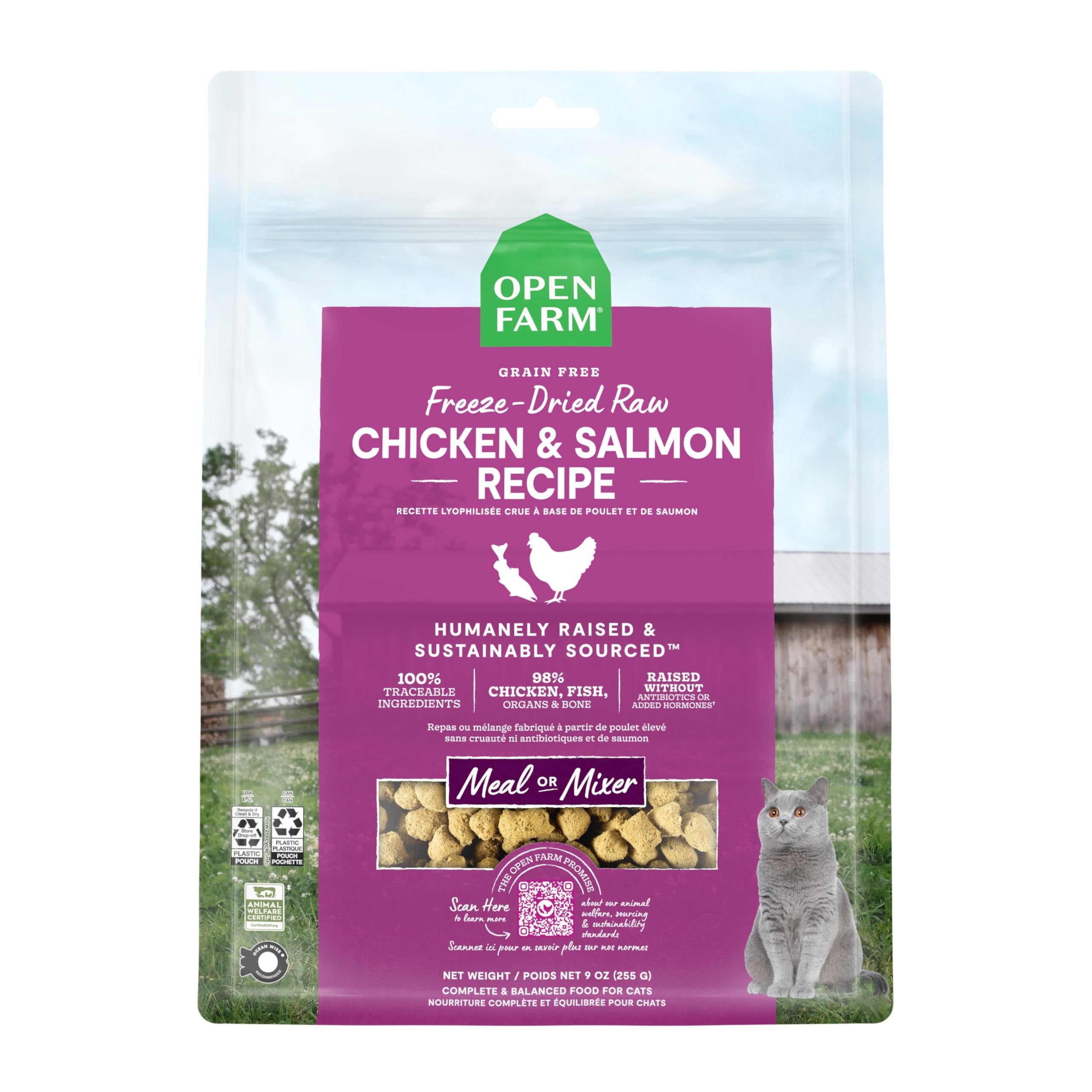 Open Farm Chicken & Salmon Recipe Freeze Dried Raw Morsels for Cats, 3.5oz