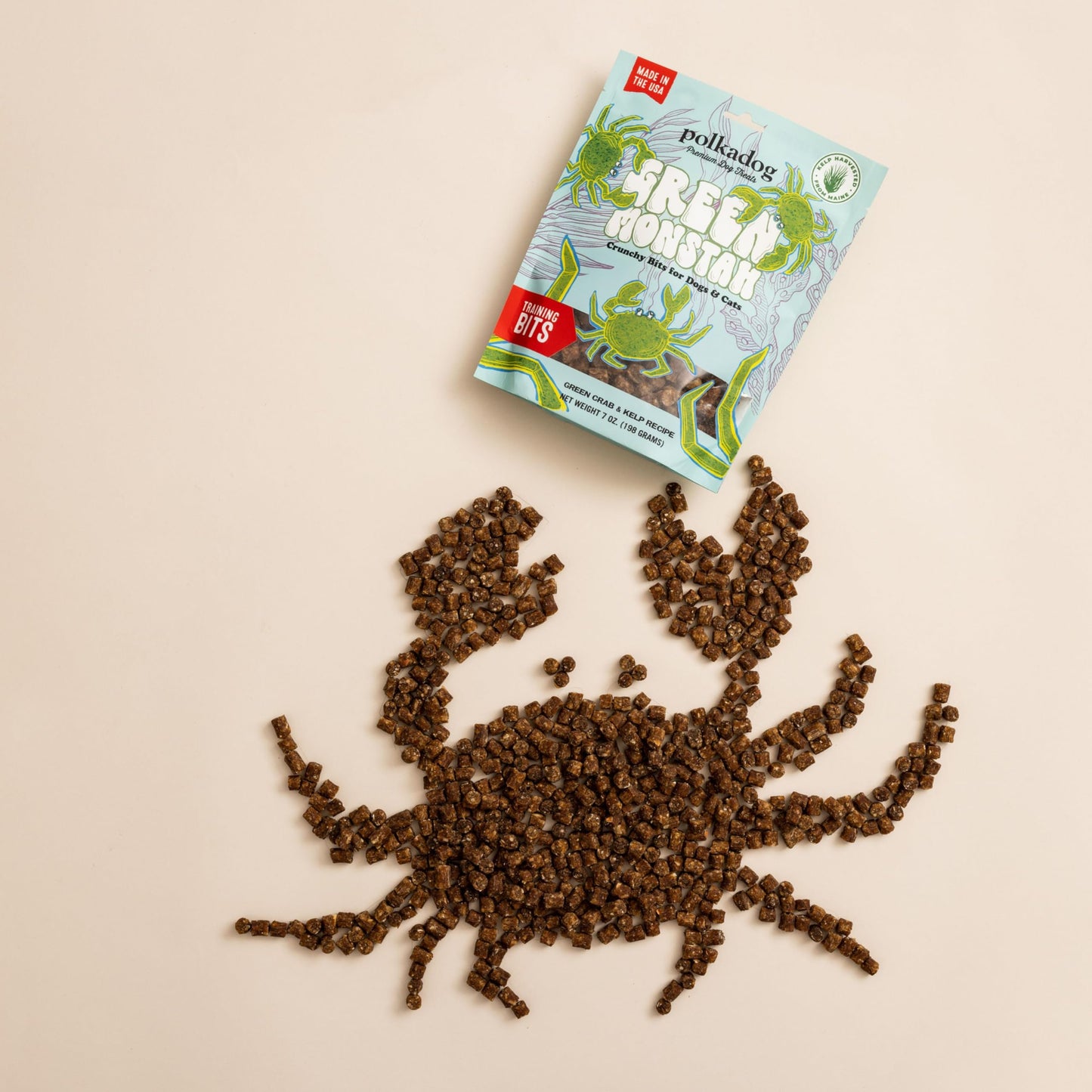 Polkadog Green Monstah Bits Crunchy Treats - Dog Treat for Small & Large Dogs with Vitamin-Rich Kelp, Omega-3, Protein - New England Green Crab & Kelp Blend - Training Size