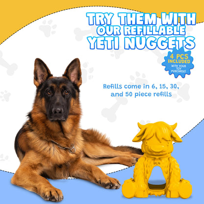 Yeti Dog Chew Puff and Play Interactive Dog Toys, Nuggets Dog Treat Dispenser Puzzle, Fun Stimulating Chew Toy for Teething, Behavior Training for Light to Moderate Chewers, Yak Yellow