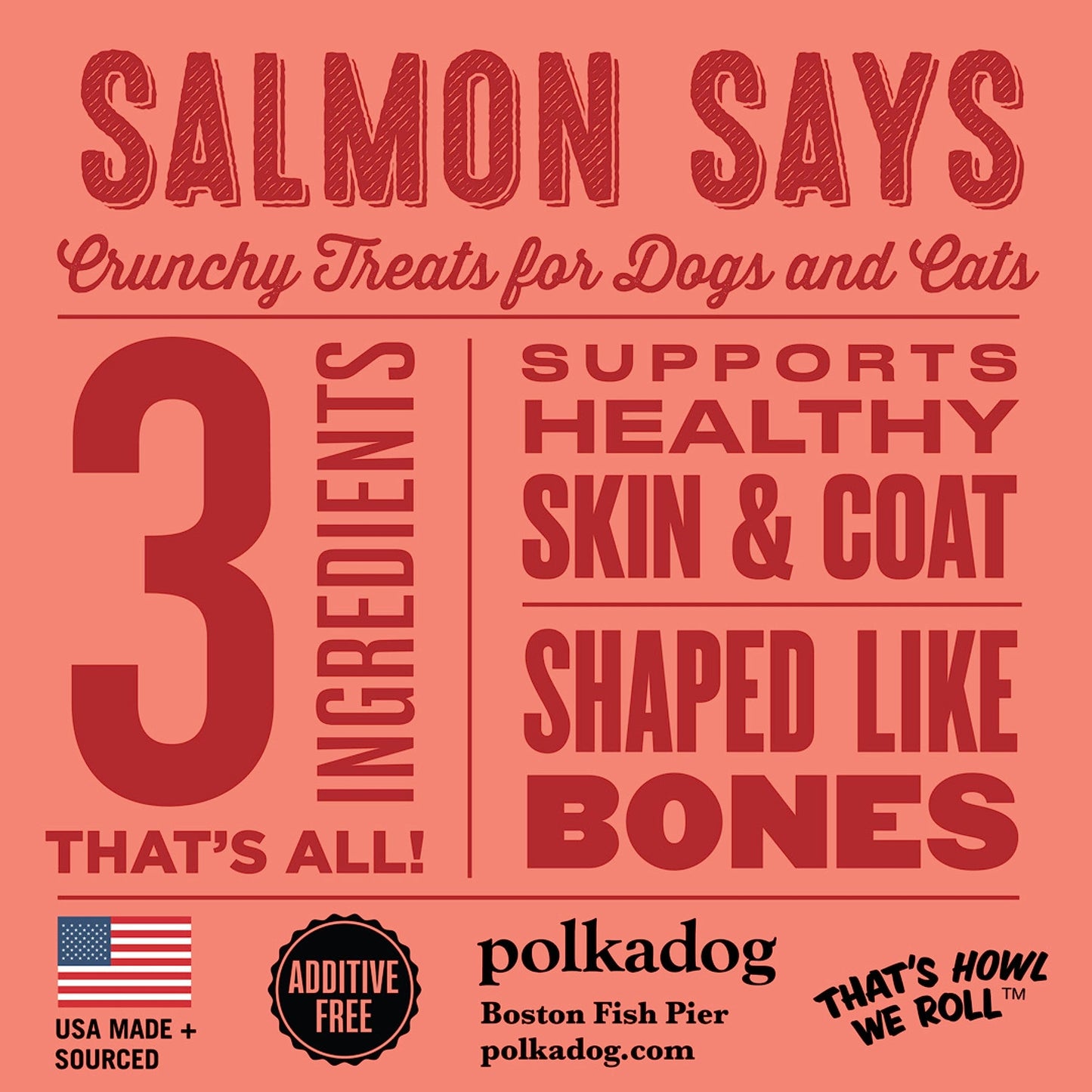 Polkadog Salmon Says Bone Shaped Treats - Omega-3 Rich, Low Fat Healthy Dog Treat - Digestible, Vitamin & Mineral Packed Dog Snacks - Crunchy 3-Ingredient Treat, Ideal for Dogs with Allergies - 7 oz