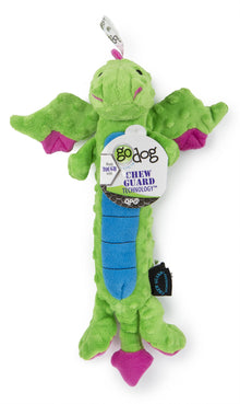 goDog Bubble Plush Skinny Dragons Squeaky Plush Dog Toy, Chew Guard Technology - Green, Large