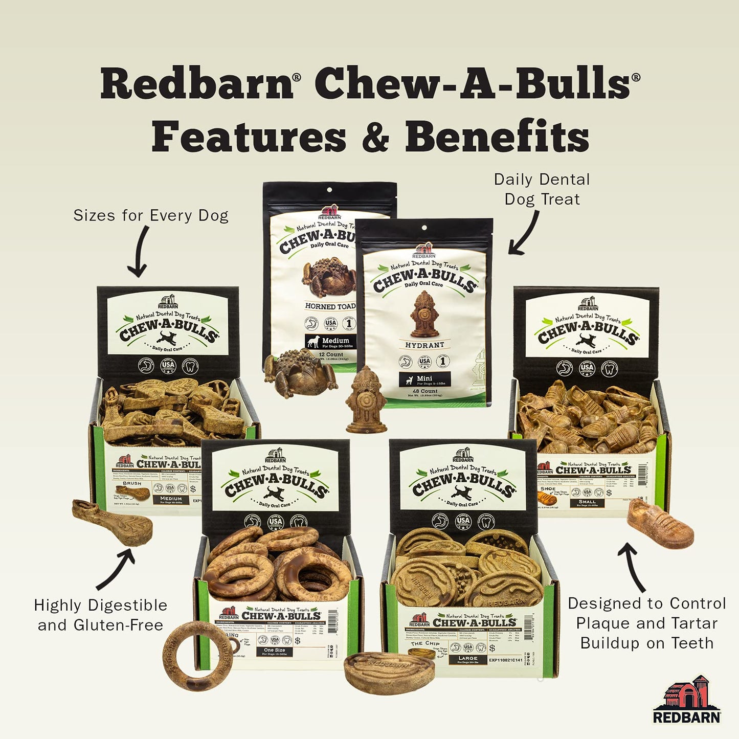 Redbarn Chew-A-Bulls (Size: Medium, Shape: Toad, 12-Count (Pack of 1))