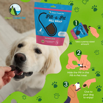 Pill-a-Pet Pill Wrap for Dogs Bacon Flavor | Made in USA | Probiotics | 60 Wraps