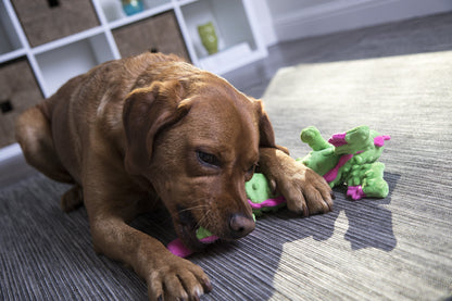 goDog Bubble Plush Skinny Dragons Squeaky Plush Dog Toy, Chew Guard Technology - Green, Large
