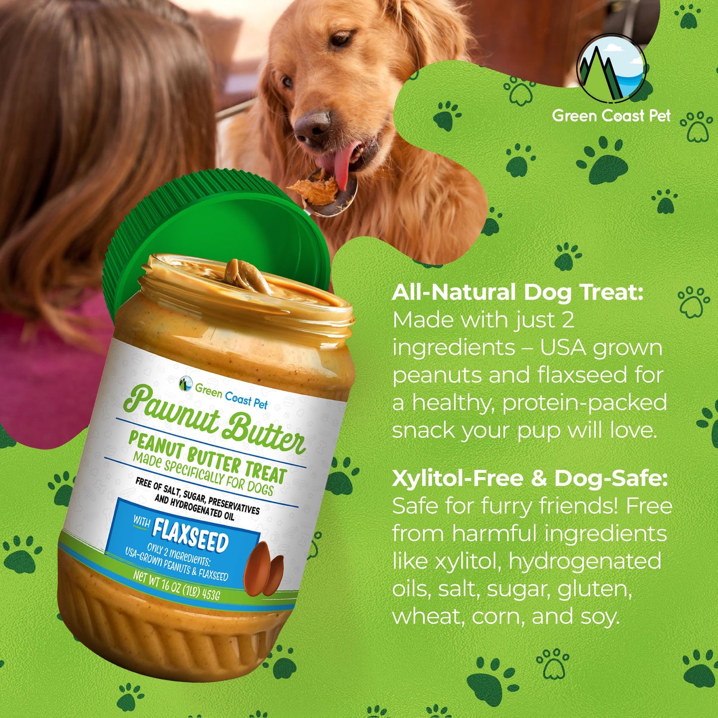 All-Natural Pawnut Butter for Dogs | Made in USA | Peanut & Flaxseed Blend