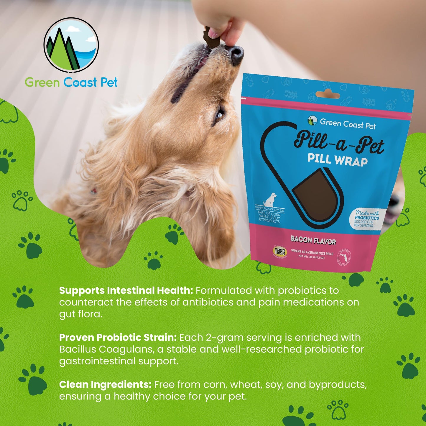 Pill-a-Pet Pill Wrap for Dogs Bacon Flavor | Made in USA | Probiotics | 60 Wraps