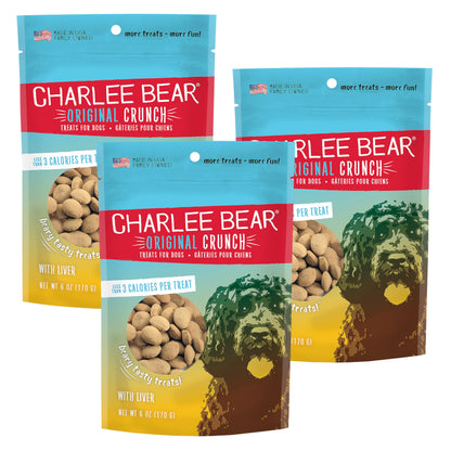Charlee Bear Original Crunch with Liver Dog Treats, 6 oz - Made in the USA Natural Training Treats for Dogs