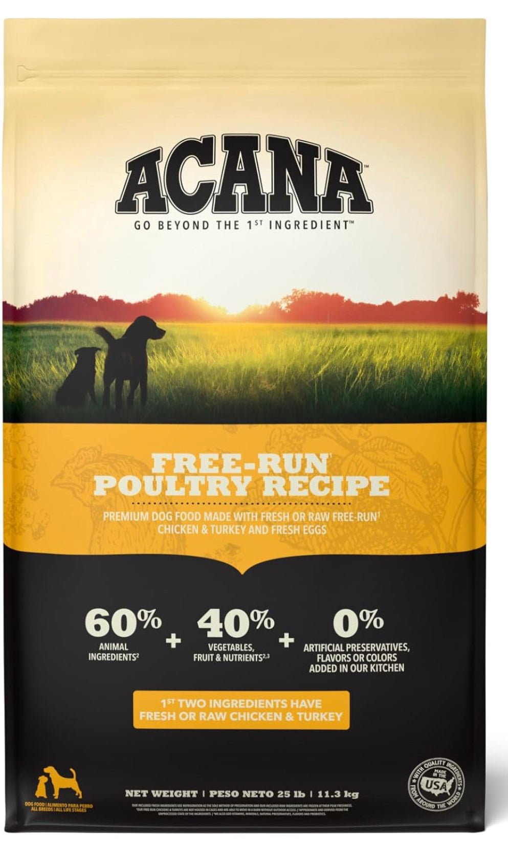 ACANA Grain Free Dry Dog Food, Free - Run Poultry Dog Food Recipe, 25lb