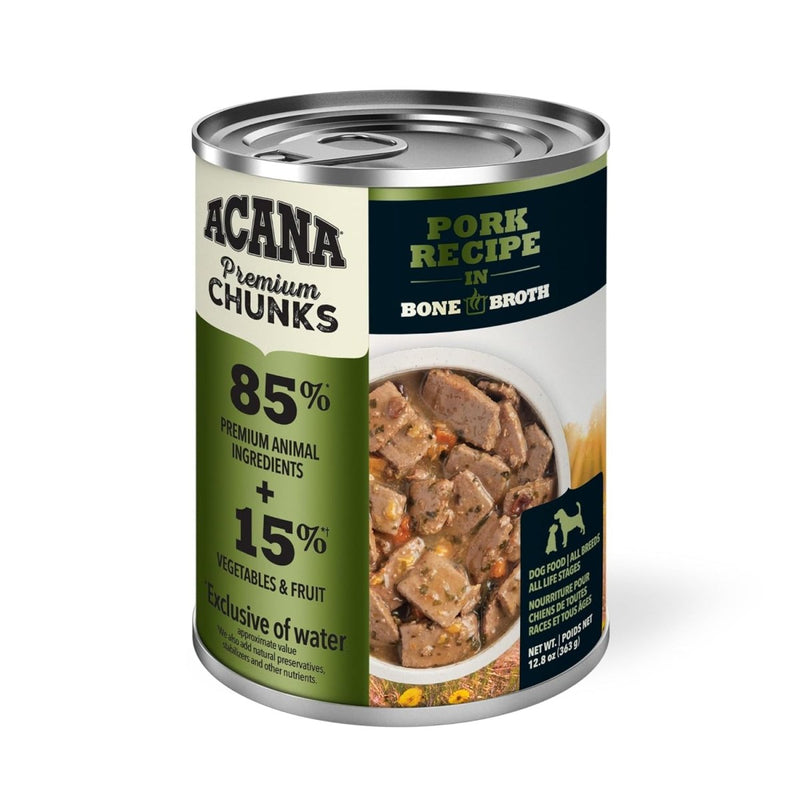 ACANA Premium Chunks Wet Dog Food Pork Recipe in Beef Bone Broth and Lamb Liver 12.8oz - canned dog food - 064992716035