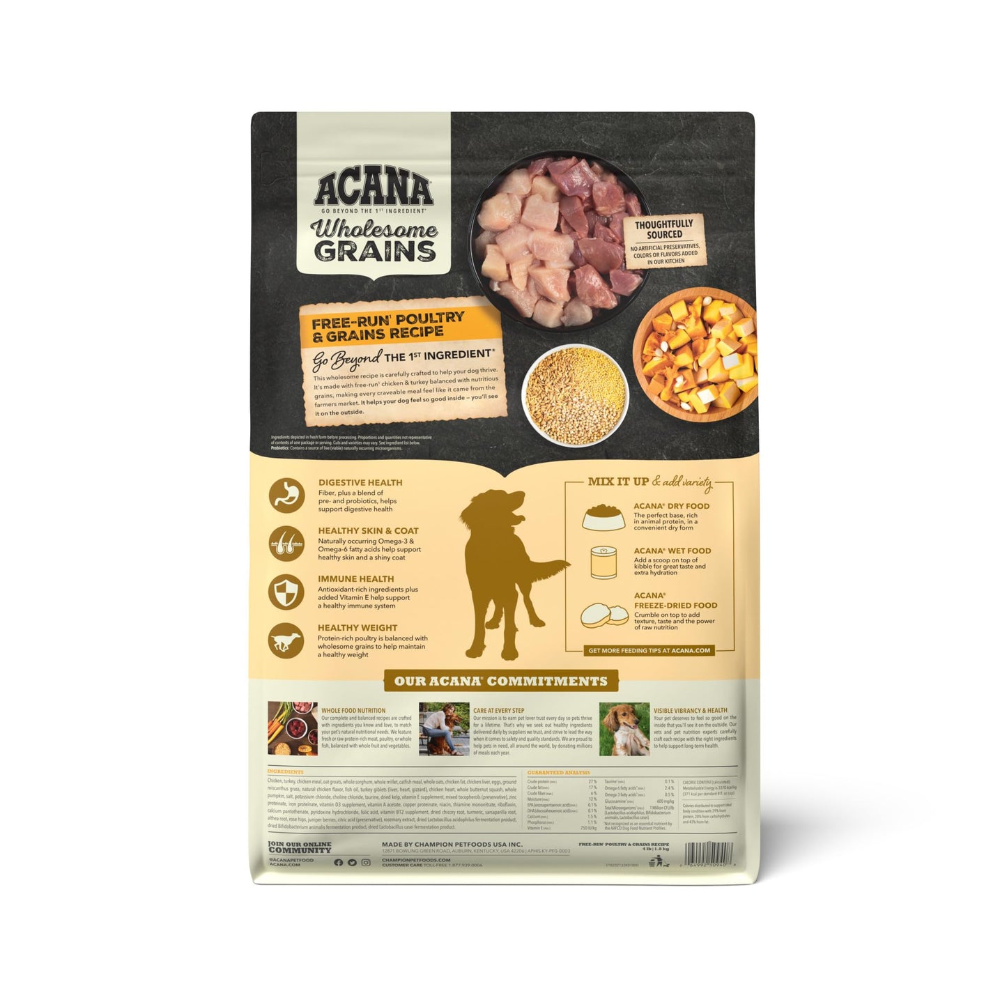 ACANA Wholesome Grains Dry Dog Food | Free - Run Poultry Real Chicken & Turkey Eggs Dog Food Recipe | 4Lb