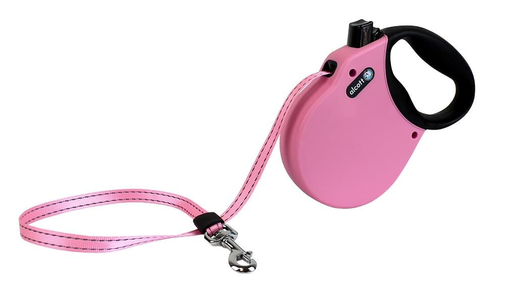 Alcott Adventure Reflective Retractable Leash For Up to 65 lbs Dogs - Pink/Black Handle - 16' Long Medium - dog leash - 849910115387