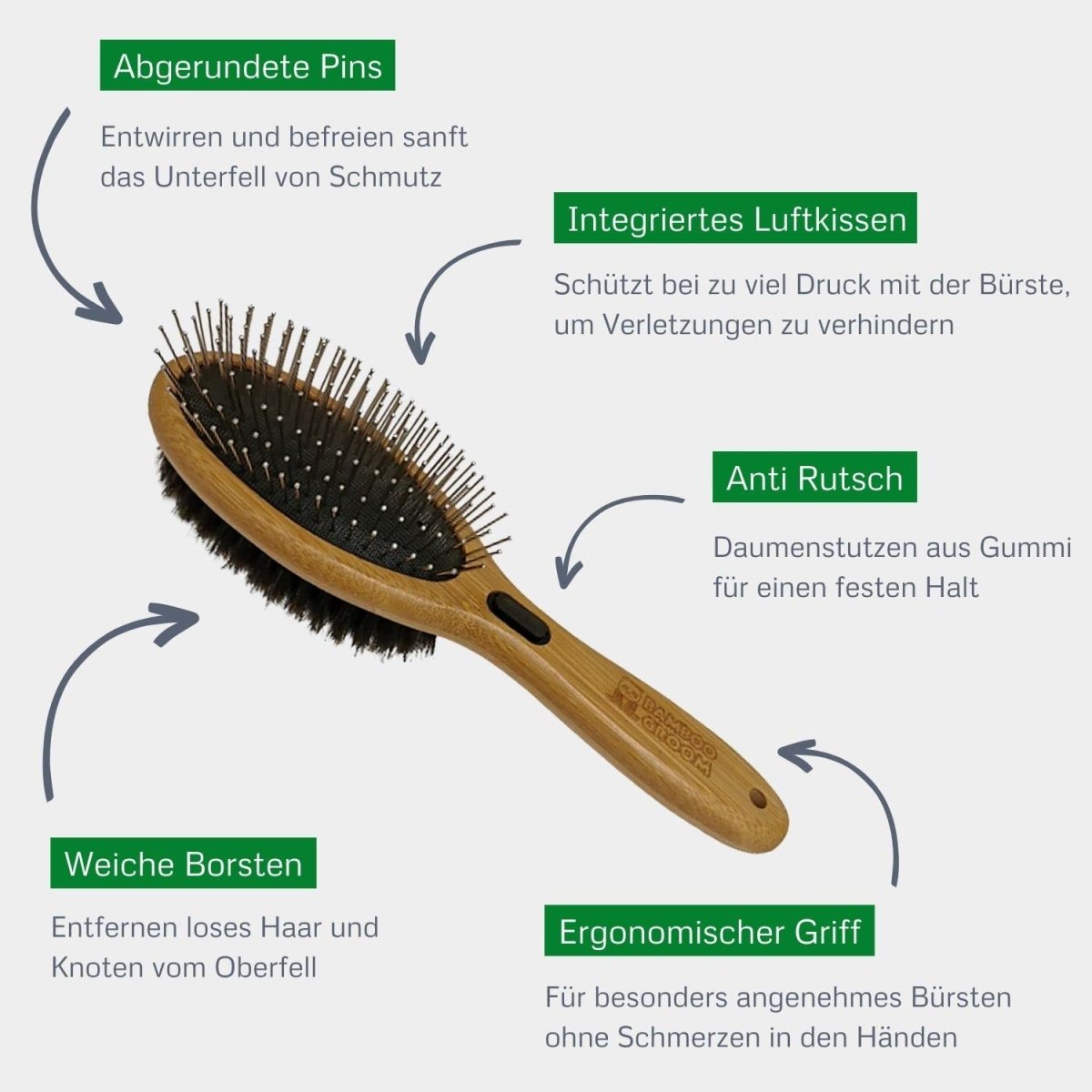 Alcott Bamboo Groom Combo Brush with Bristles & Stainless Steel Pins for Pets - Large - 047181163452