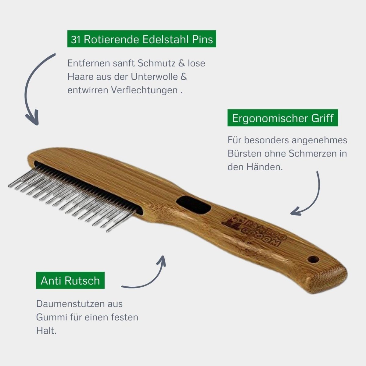 Alcott Bamboo Groom Rotating Pin Comb with 31 Rounded Pins for Pets - 047181160239