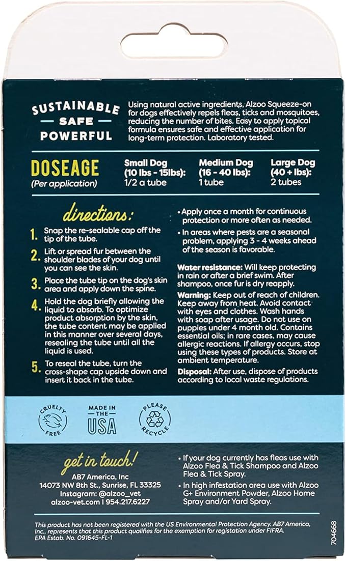 Alzoo flea and tick squeeze on for dogs