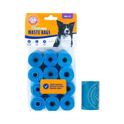 Arm & Hammer Durable Disposable Dog And Cat Waste Bags With Activated Baking Soda, 180 Dog Poop Bags, 9 X 14 Inches, Blue