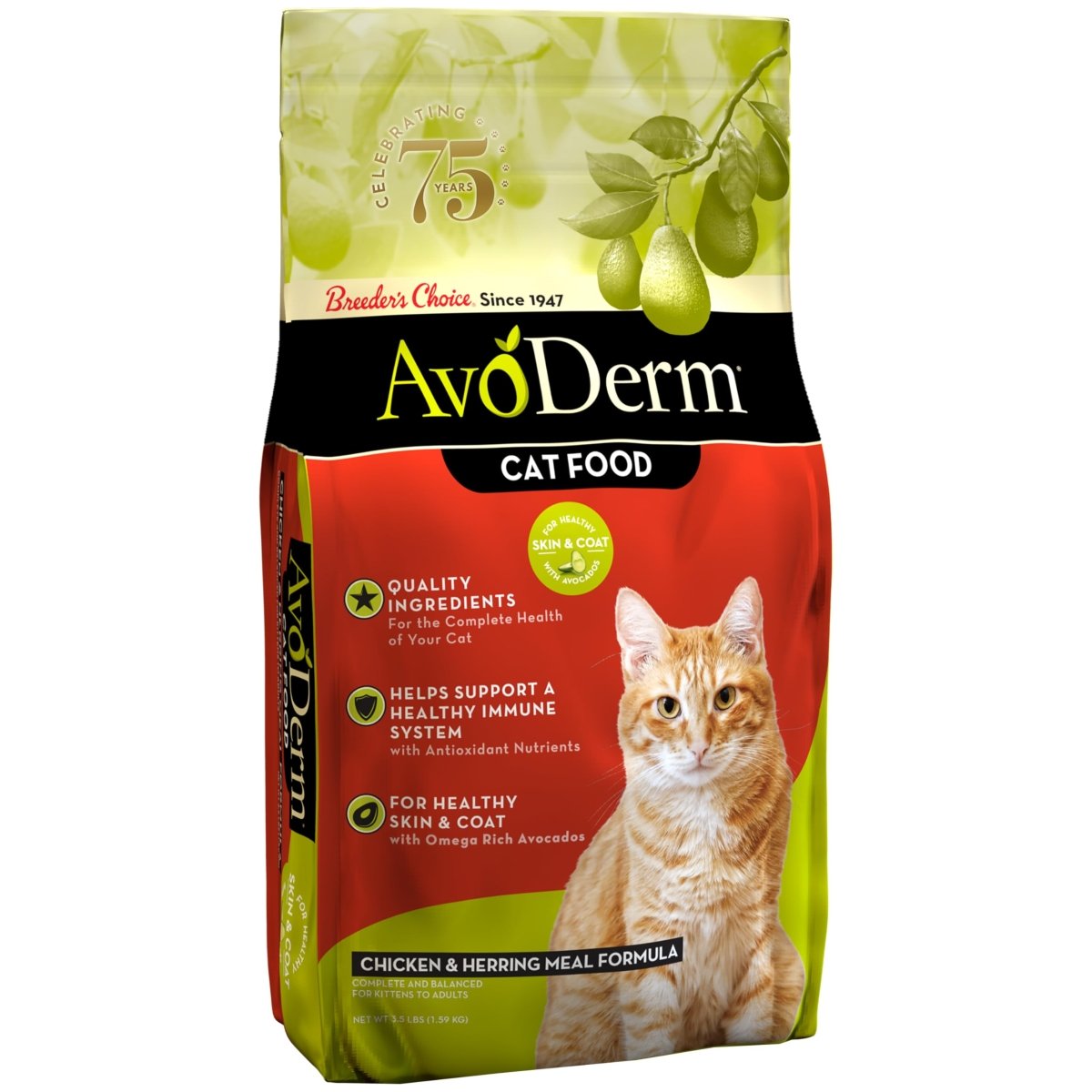 AvoDerm Chicken & Herring Meal Adult Dry Cat Food, 3.5lb bag - cat food - 052907623875