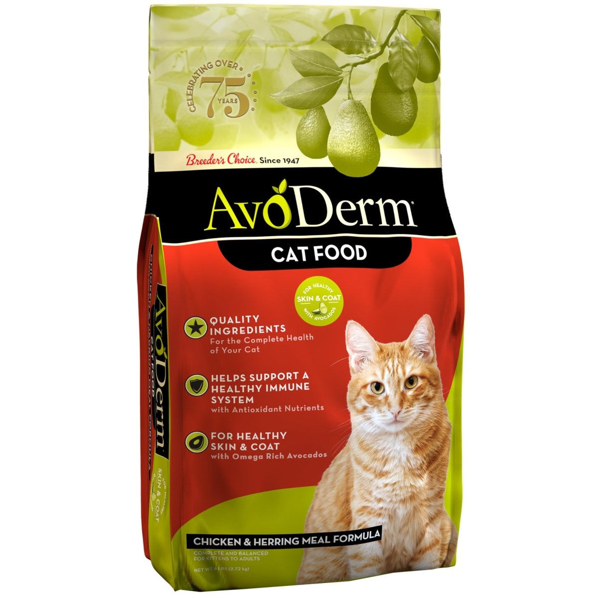 AvoDerm Chicken & Herring Meal Adult Dry Cat Food, 6lb bag - cat food - 052907623882