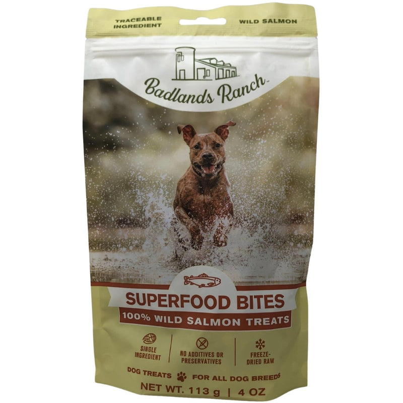 Badlands Ranch Superfood Bites Freeze Dried Raw Salmon Dog Treats 4 Oz Bag - 850035752081