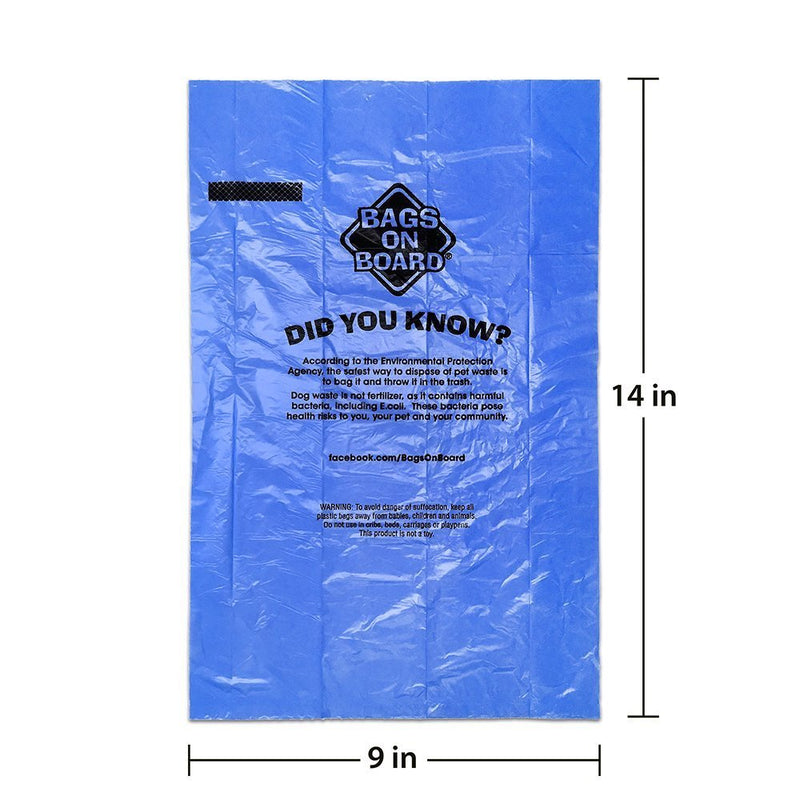 Bags On Board Dog Poop Bags - Blue Bags - Strong Leak Proof Dog Waste Bags - 9 x14 Inch - waste bag - 632039400423