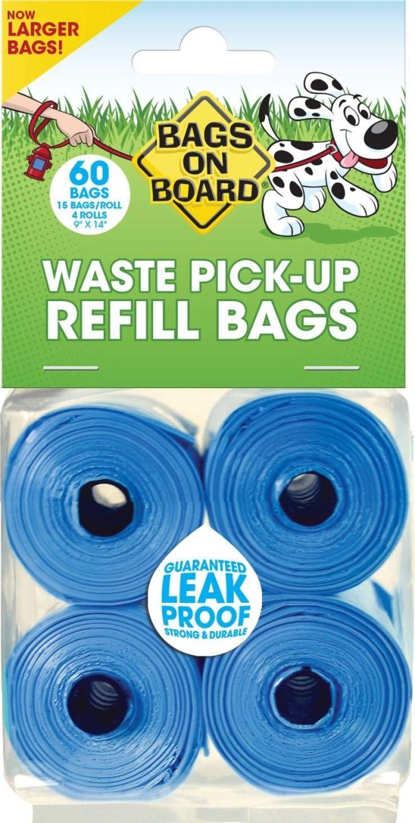 Bags On Board Dog Poop Bags - Strong Leak Proof Dog Waste Bags - 60 Blue Bags - 9 x14 Inches - waste bag - 632039102006