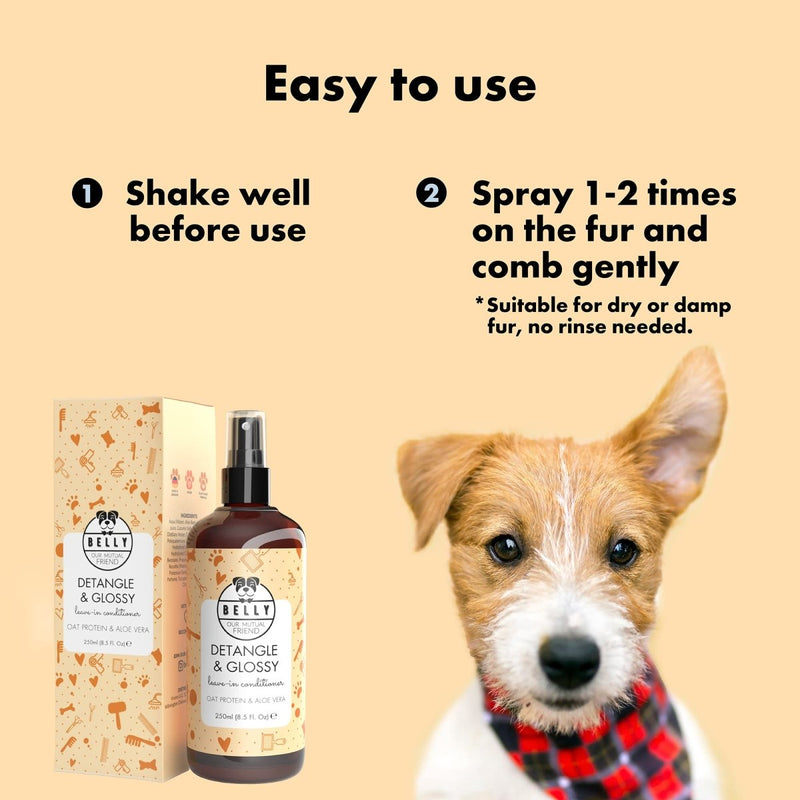 Belly Dog Detangling Spray - A Natural Dog Leave in Conditioner Spray & Detangler Spray for Dogs with Oat Protein & Aloe Vera - 8.5 Fl Oz