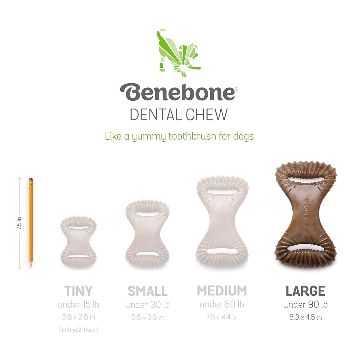 Benebone Dental Durable Dog Chew Toy for Aggressive Chewers, Real Bacon, Made in USA, Large - dental dog chew - 854111004286