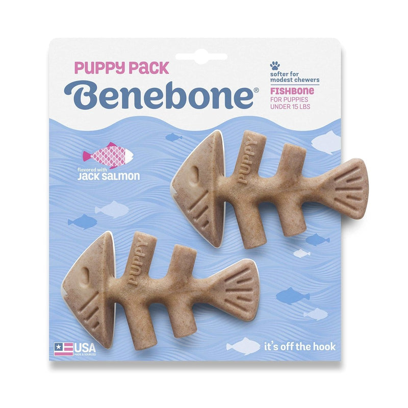 Benebone Puppy Fishbone Dog Chew Toys, Softer for Modest Chewers, Made in USA - 810054210337