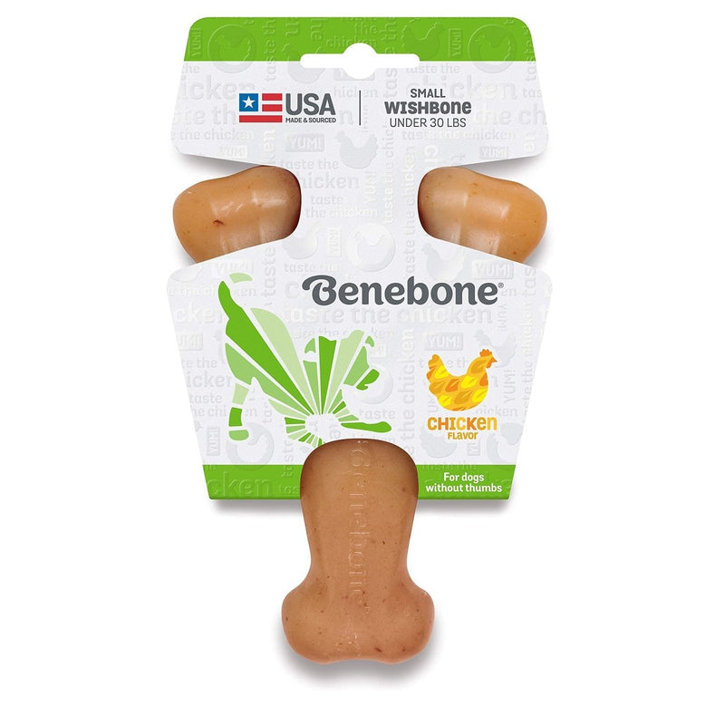 Benebone Wishbone Durable Dog Chew Toy for Aggressive Chewers, Real Chicken, Made in USA, Small, for Any breed - 854111004057