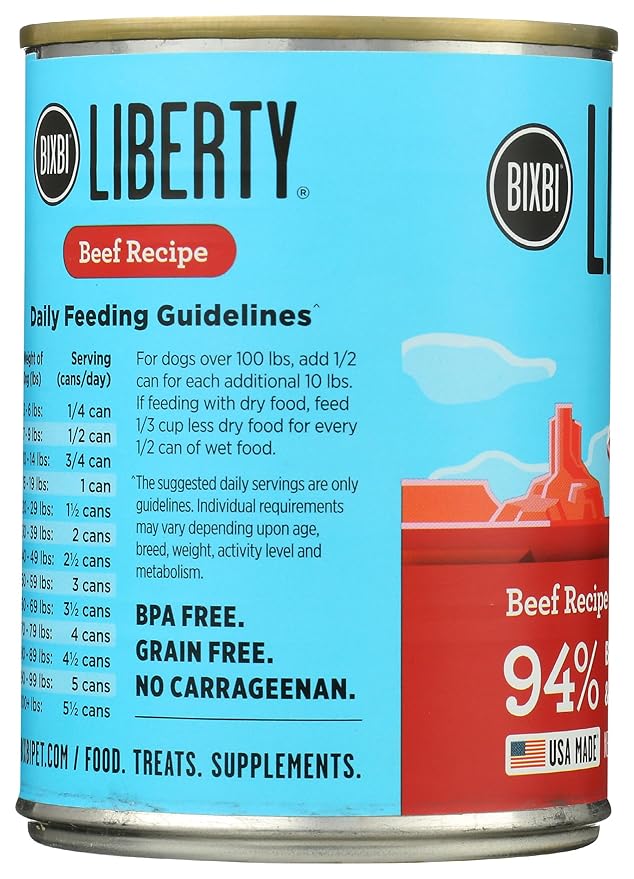 Bixbi liberty beef recipe 88% beef, beef broth & beef liver 12.5oz wet canned dog food