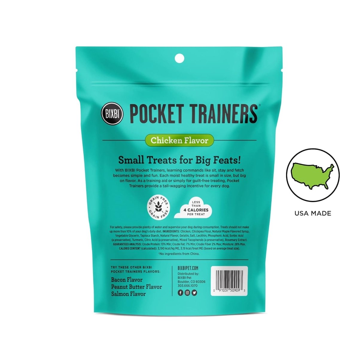 BIXBI Pocket Trainers, Chicken (6 oz, 1 Pouch) - Small Training Treats for Dogs - Low Calorie and Grain Free Dog Treats, Flavorful Pocket Size Healthy and All Natural Dog Treats - bixbi dog treat - 091037509093