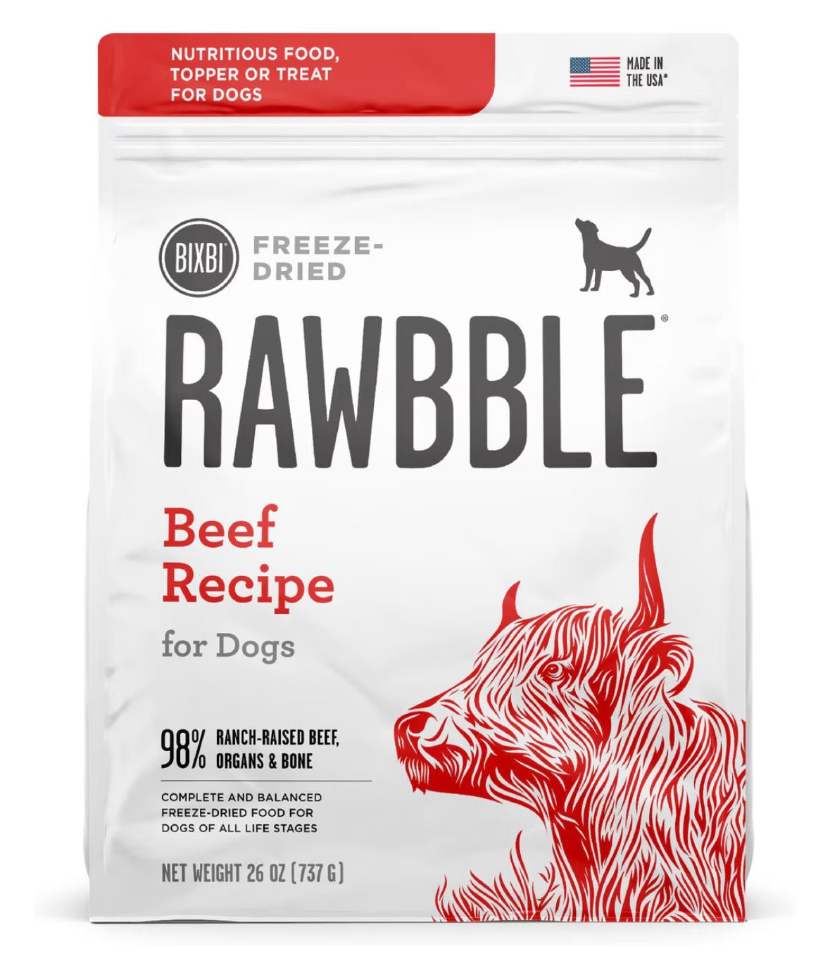BIXBI Rawbble Beef Recipe Grain - Free Freeze - Dried Dog Food, 26 - oz bag