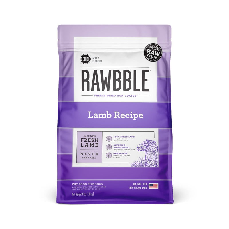 BIXBI Rawbble Dry Dog Food, Lamb, 4 lbs - USA Made with Fresh Meat - No Meat Meal & No Corn, Soy or Wheat - Freeze Dried Raw Coated Dog Food - Minimally Processed for Superior Digestibility - 851907008114