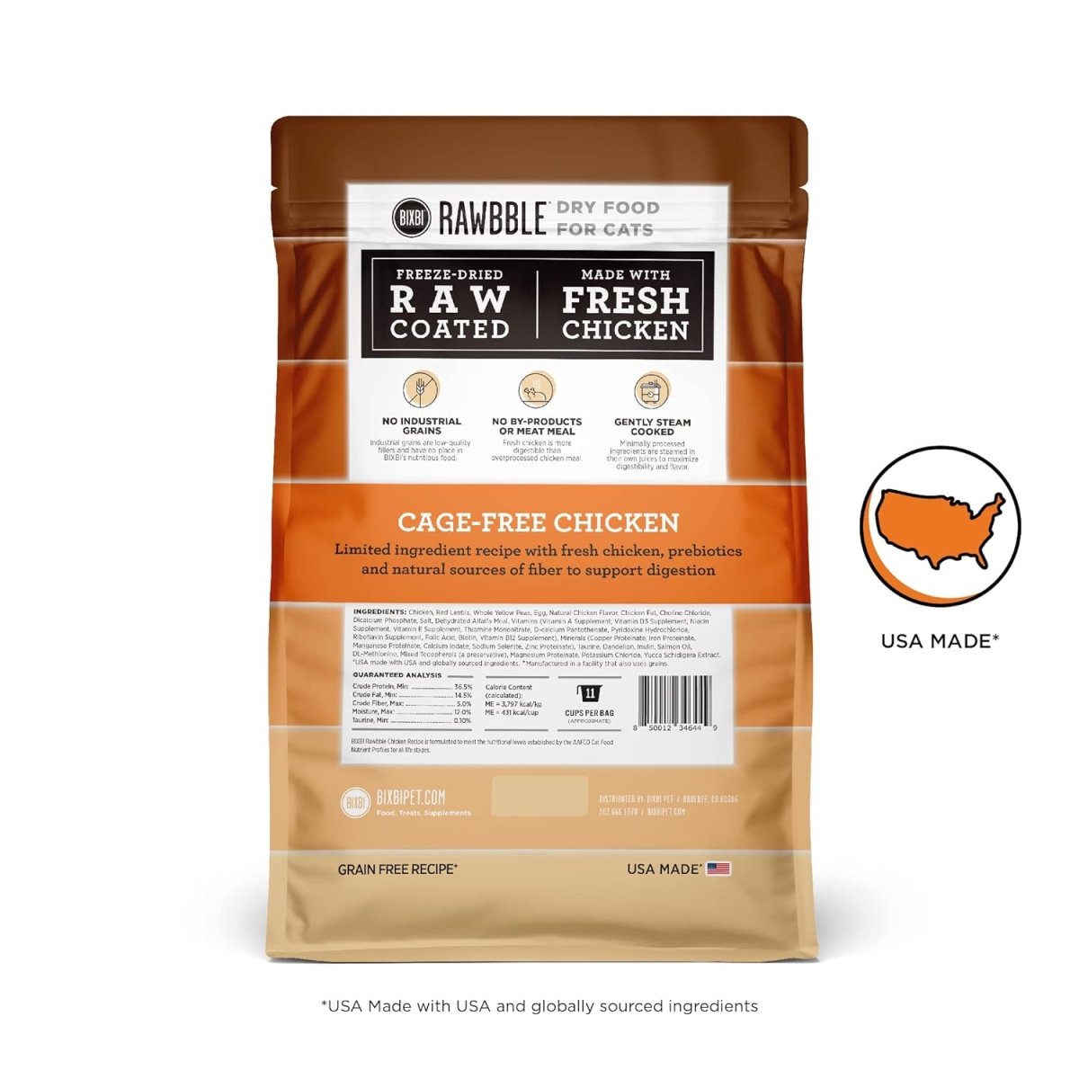 BIXBI Rawbble Dry Food Chicken Recipe for Cats, 3lb - bixbi cat dry food - 850012346449