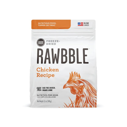 BIXBI Rawbble Freeze Dried Dog Food, Chicken Recipe, 12 oz - 98% Meat and Organs, No Fillers - Pantry - Friendly Raw Dog Food for Meal, Treat or Food Topper - USA Made in Small Batches - 091037509192