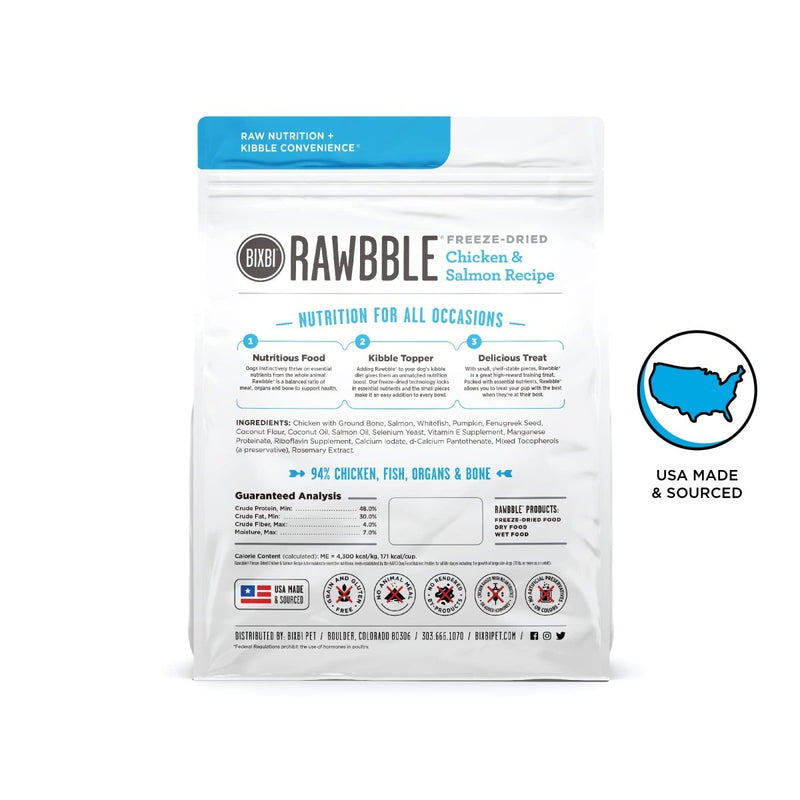 BIXBI Rawbble Freeze Dried Dog Food, Chicken & Salmon Recipe, 26 oz - 94% Meat and Organs - 091037509468