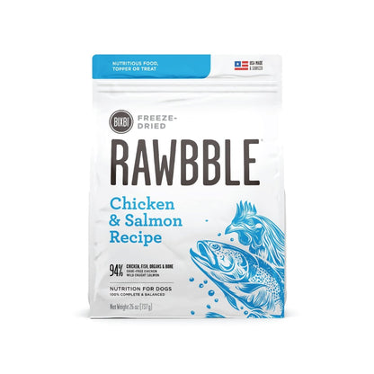 BIXBI Rawbble Freeze Dried Dog Food, Chicken & Salmon Recipe, 26 oz - 94% Meat and Organs - 091037509468