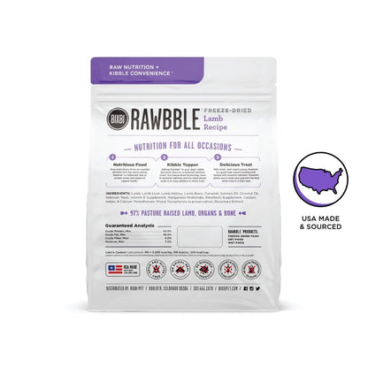 BIXBI Rawbble Freeze Dried Dog Food, Lamb Recipe, 12 oz - 97% Meat and Organs, No Fillers - Pantry - Friendly Raw Dog Food for Meal, Treat or Food Topper - USA Made in Small Batches - 851907008497