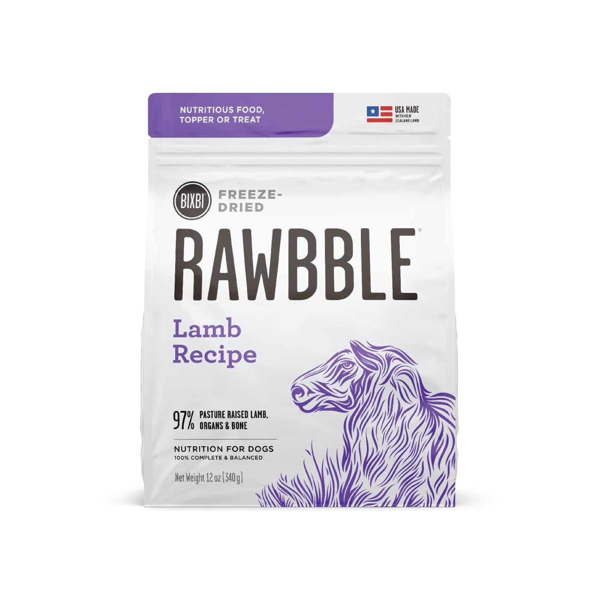 BIXBI Rawbble Freeze Dried Dog Food, Lamb Recipe, 12 oz - 97% Meat and Organs, No Fillers - Pantry - Friendly Raw Dog Food for Meal, Treat or Food Topper - USA Made in Small Batches - 851907008497