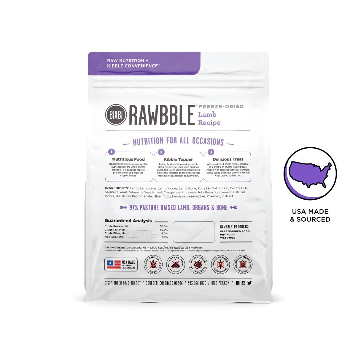 BIXBI Rawbble Freeze Dried Dog Food, Lamb Recipe, 26 oz - 97% Meat and Organs, No Fillers - Pantry - Friendly Raw Dog Food for Meal, Treat or Food Topper - USA Made in Small Batches - 851907008503