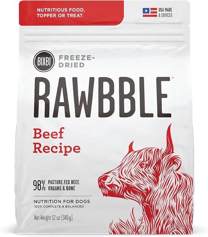Bixbi rawbble freeze dried raw beef food for dogs 12oz