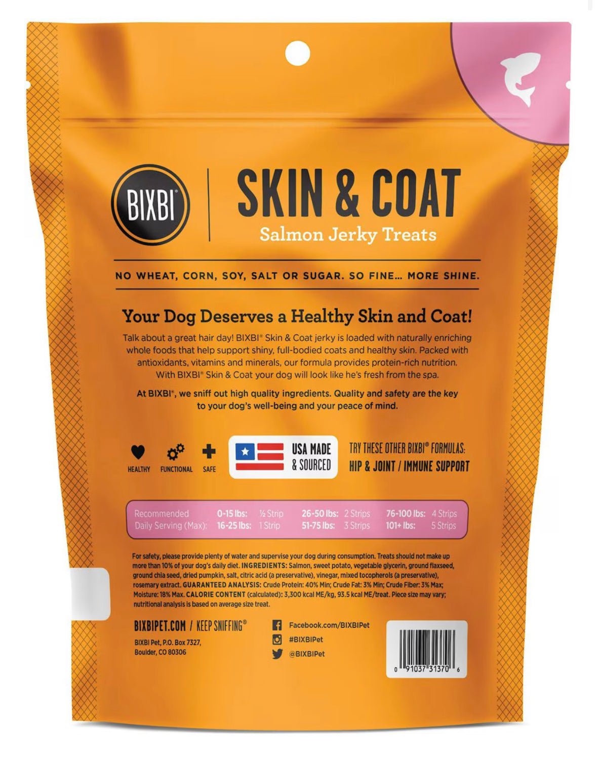 Bixbi skin & coat salmon jerky dog treats 4oz