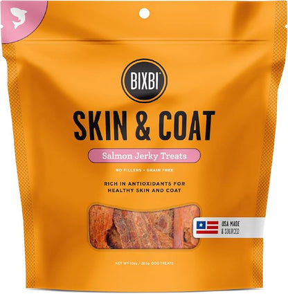 Bixbi skin & Coat salmon jerky treats 10oz dog jerky