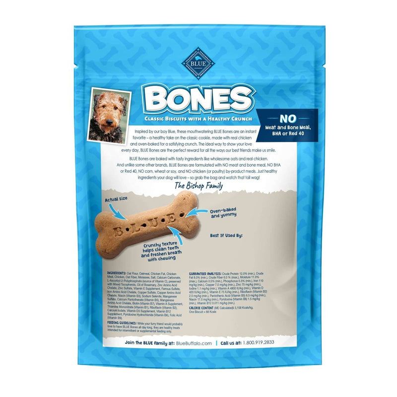 Blue Buffalo Bones Natural Crunchy Dog Treats, Large Dog Biscuits, Chicken 16 - oz bag - 840243141876